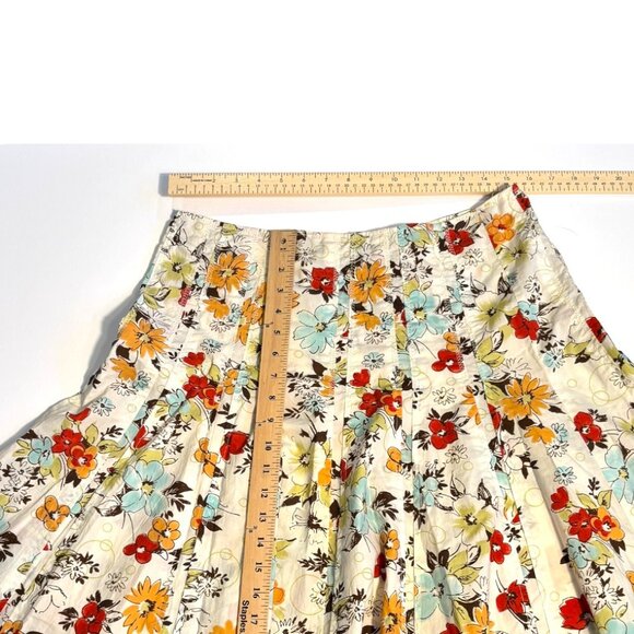 Cabi Floral A-Line Skirt Cotton Size 8 Cream Flower Garden Retro Midi - Picture 4 of 5